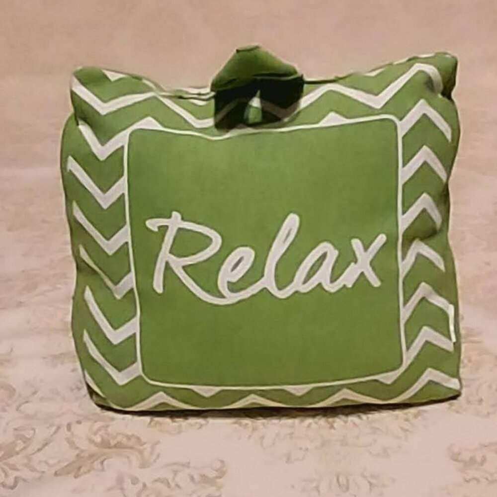 Green & White Stripe Door Stop Says Relax Heavy and Keeps the Door Open Handle